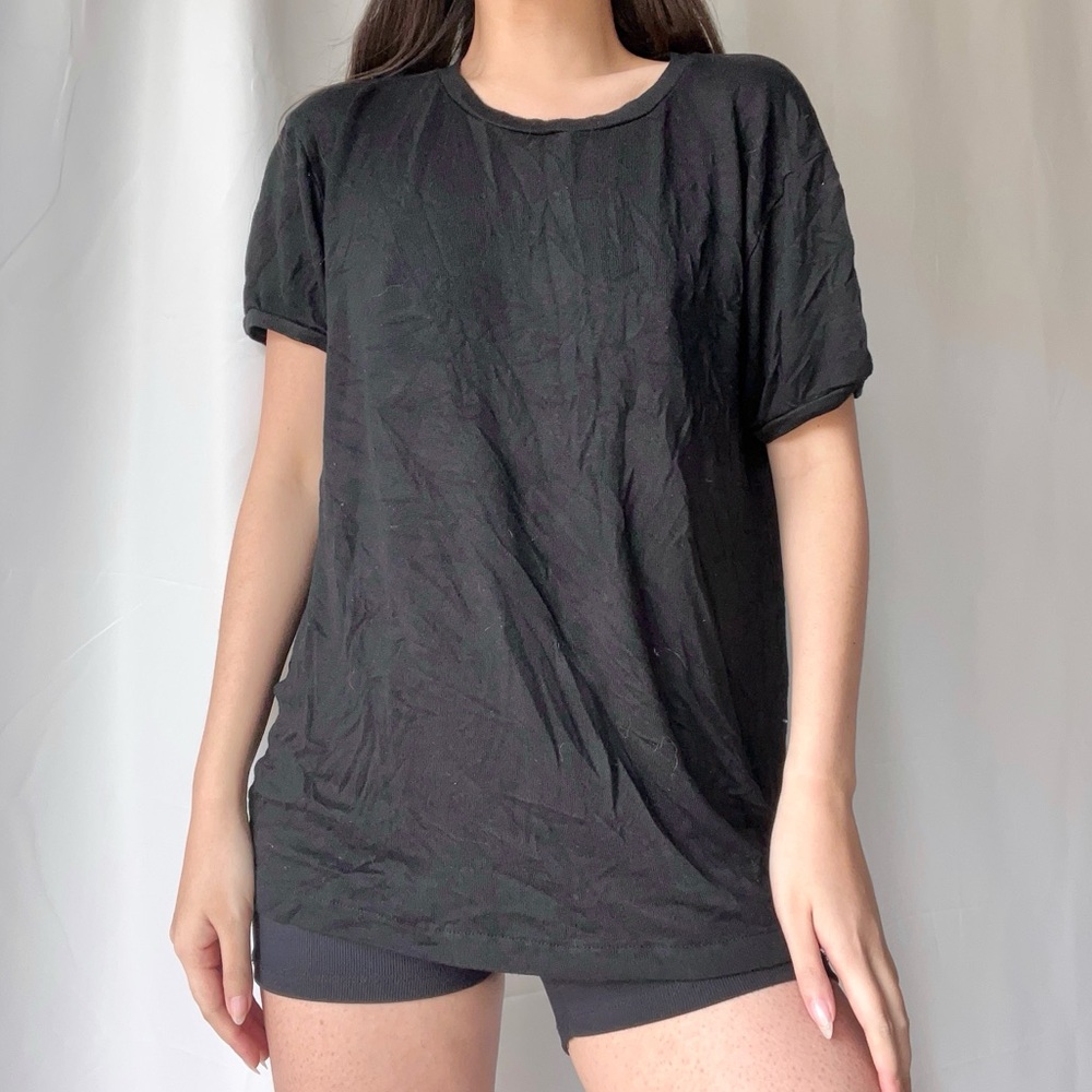 Zara Sweater Knit Short Sleeve Shirt in Black